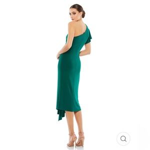 Mac Duggal Dress Style 12480, ONE SHOULDER MIDI LENGTH JERSEY DRESS, Emerald